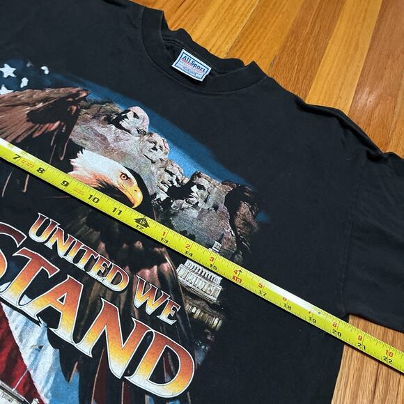 Vintage 90s United We Stand T-Shirt Large Black USA Flag Eagle SingleStitch Flaw - Picture 5 of 8